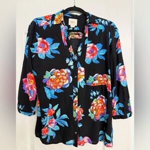 Mauve Black Blouse with Vibrant Floral Print